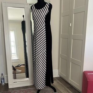 Chico's Black and White Diagonal Stripe Maxi Dress